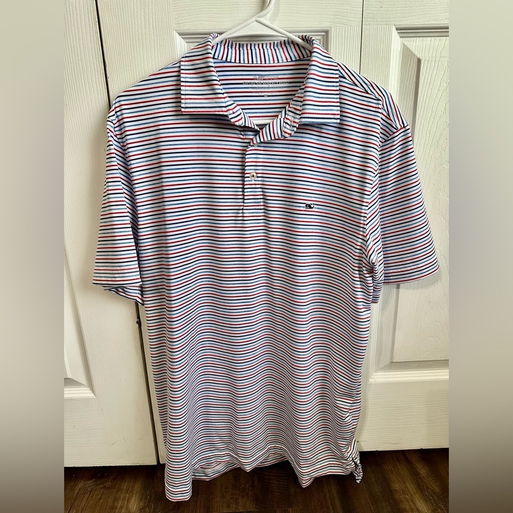 Vineyard Vines Red, Blue, and White Striped Polo